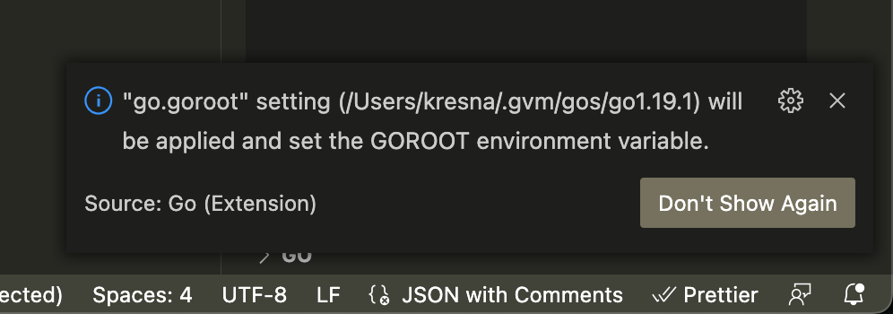 VSCode Settings for Golang through GVM